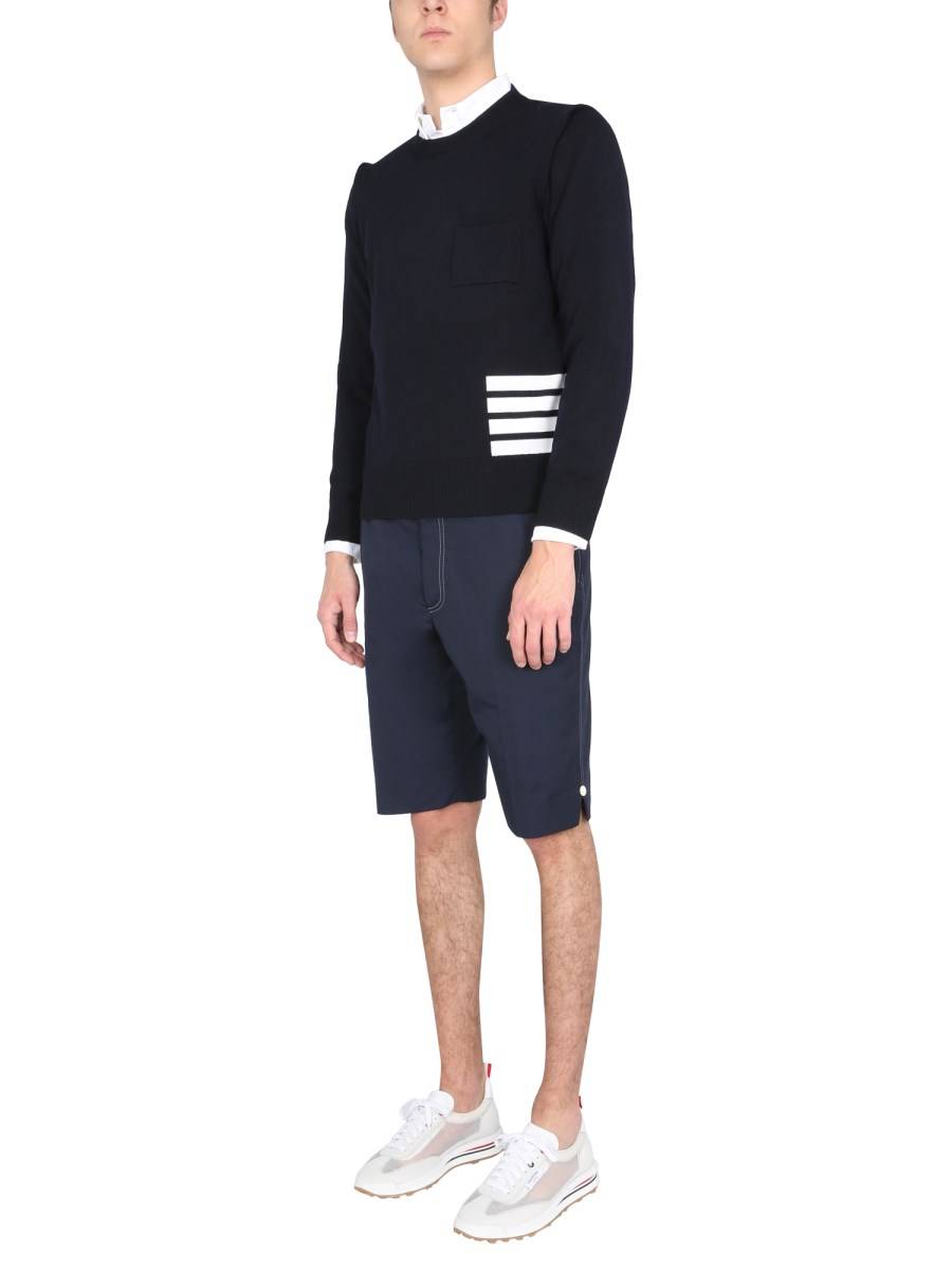 THOM BROWNE BERMUDA IN MISTO COTONE CON IMPUNTURE A CONTRASTO