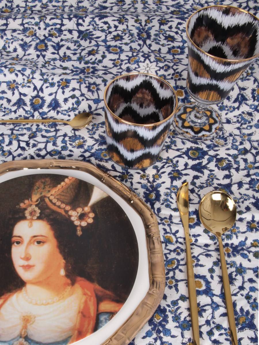 LES-OTTOMANS BICCHIERE IN VETRO CON STAMPA IKAT GOLD