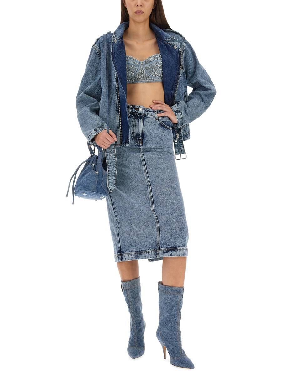 MOSCHINO JEANS BIKER IN DENIM DI COTONE CON LOGO PEACE SYMBOL