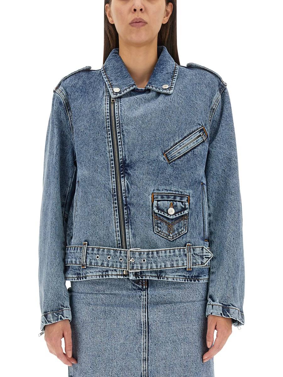 MOSCHINO JEANS BIKER IN DENIM DI COTONE CON LOGO PEACE SYMBOL
