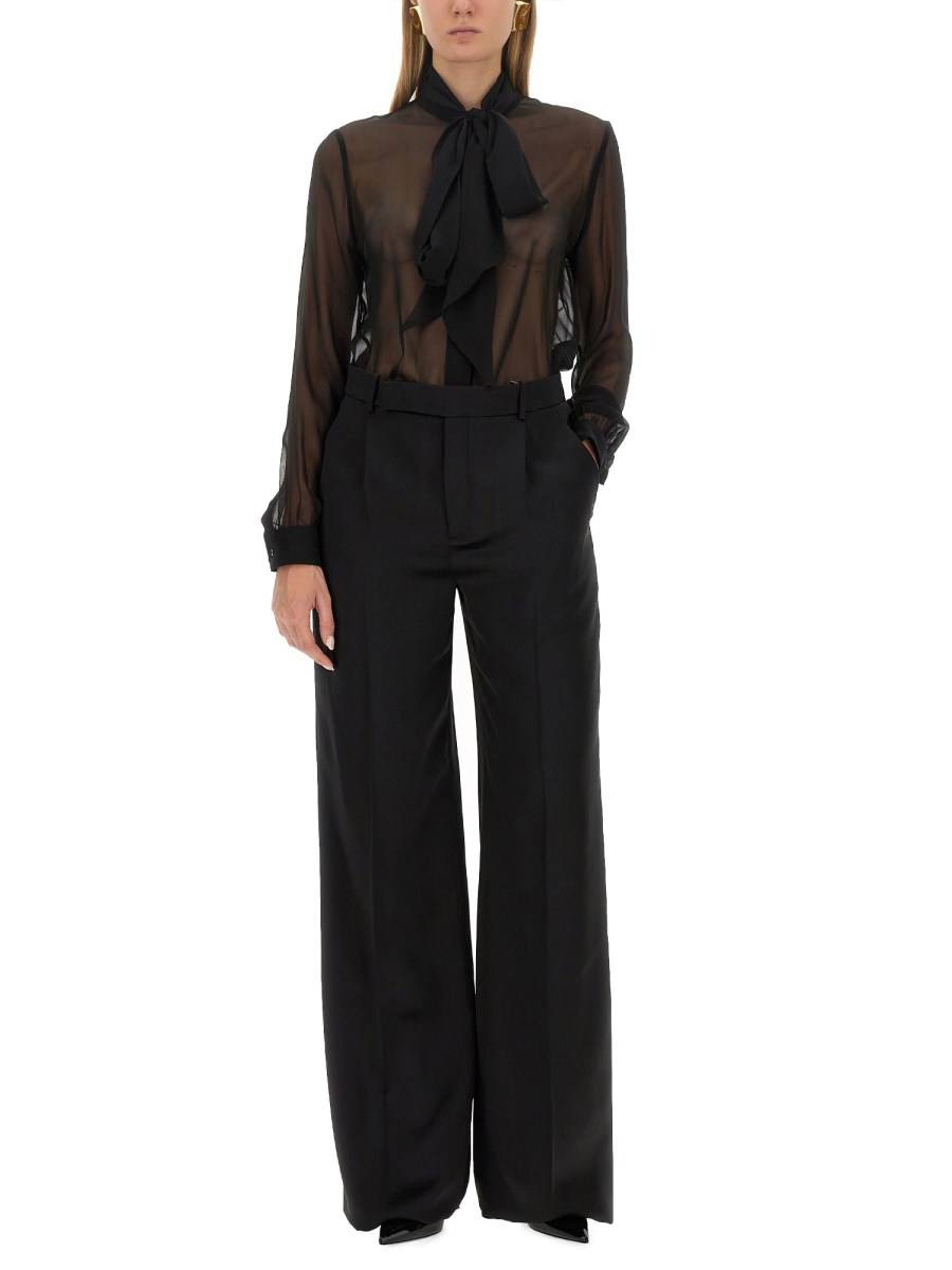 SAINT LAURENT BLUSA CON COLLO LAVALLIÈRE IN MUSSOLA DI CRÊPE