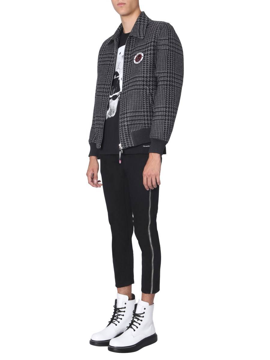 ALEXANDER McQUEEN BOMBER IN LANA PIED DE POULE CON PATCH LOGO