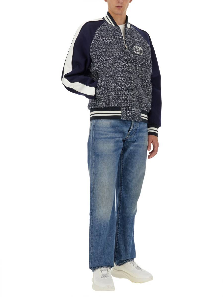 VALENTINO BOMBER IN TWEED DI COTONE E VISCOSA CON PATCH VLOGO SIGNATURE