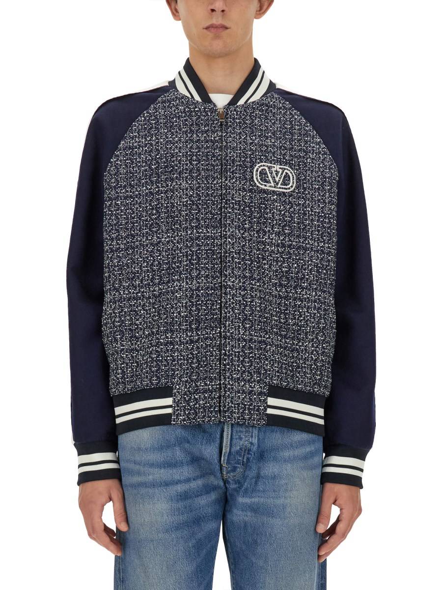 VALENTINO BOMBER IN TWEED DI COTONE E VISCOSA CON PATCH VLOGO SIGNATURE