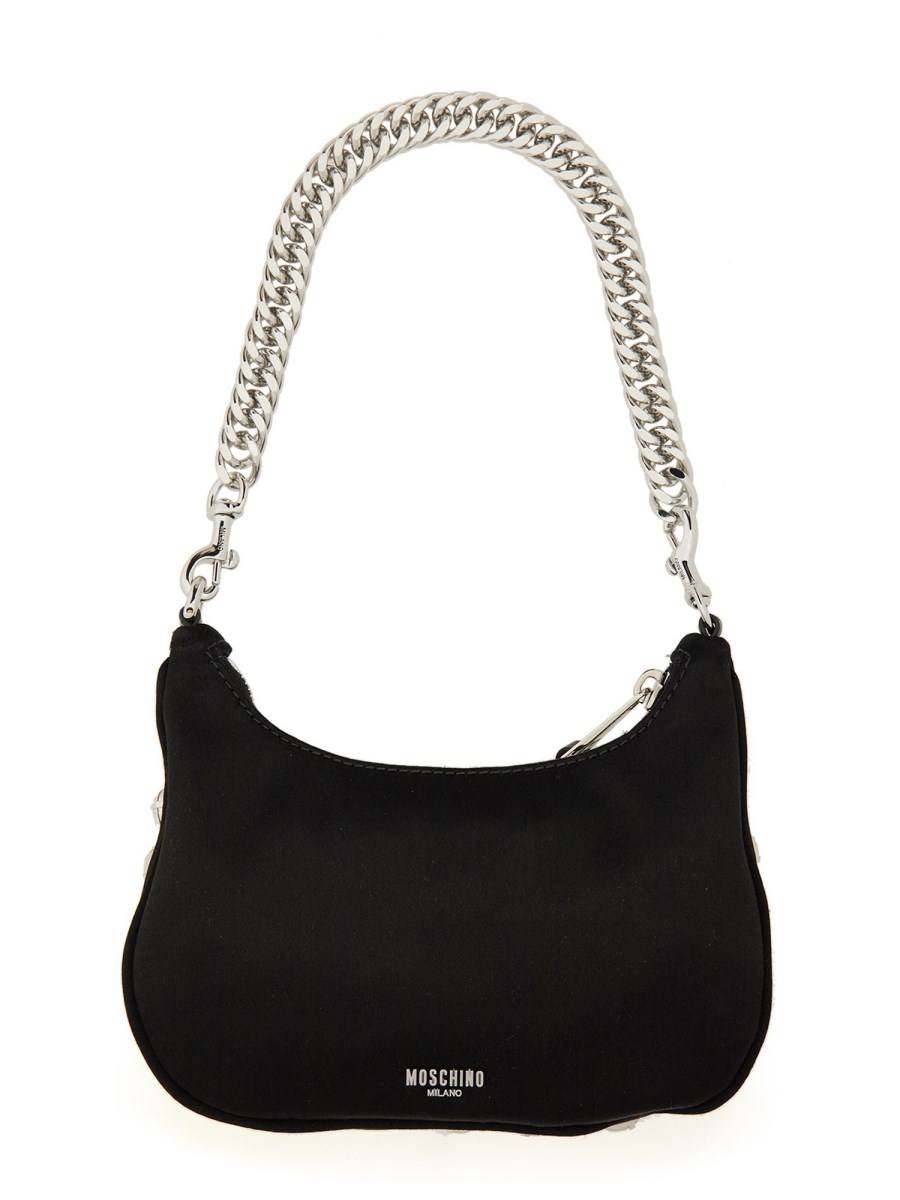MOSCHINO BORSA IN MISTO SETA CON CATENA E APPLICAZIONI GIOIELLO