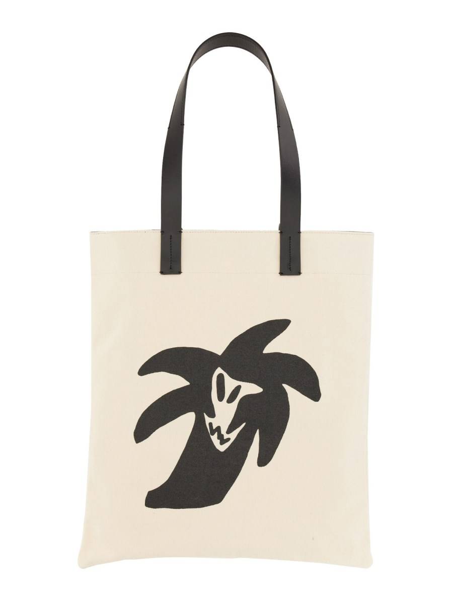 PALM ANGELS BORSA SHOPPING IN TELA DI COTONE CON STAMPA HUNTER
