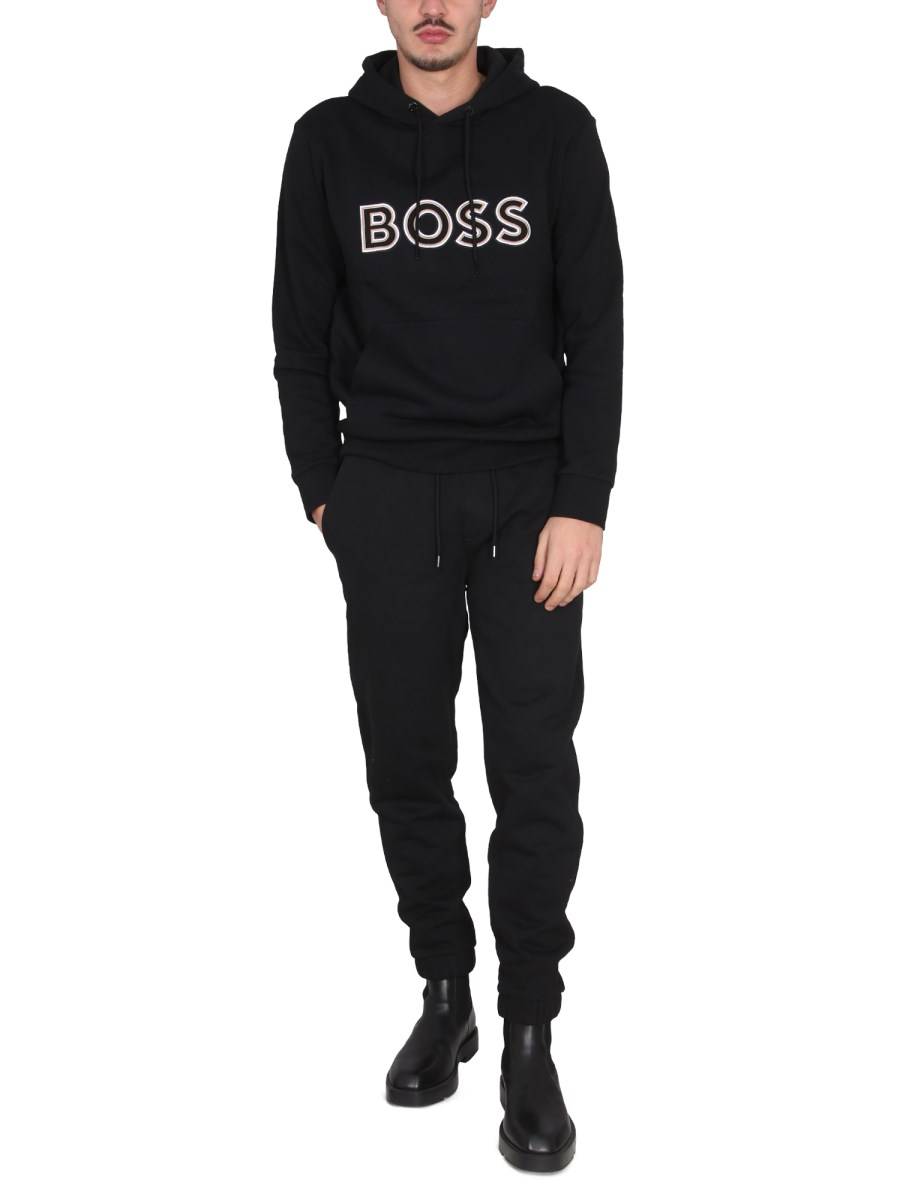 BOSS PANTALONE JOGGING IN FELPA DI COTONE CON LOGO