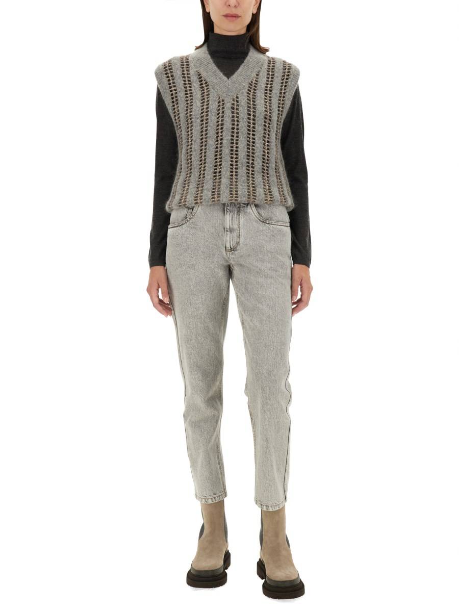 BRUNELLO CUCINELLI GILET CON SCOLLO A V IN LANA