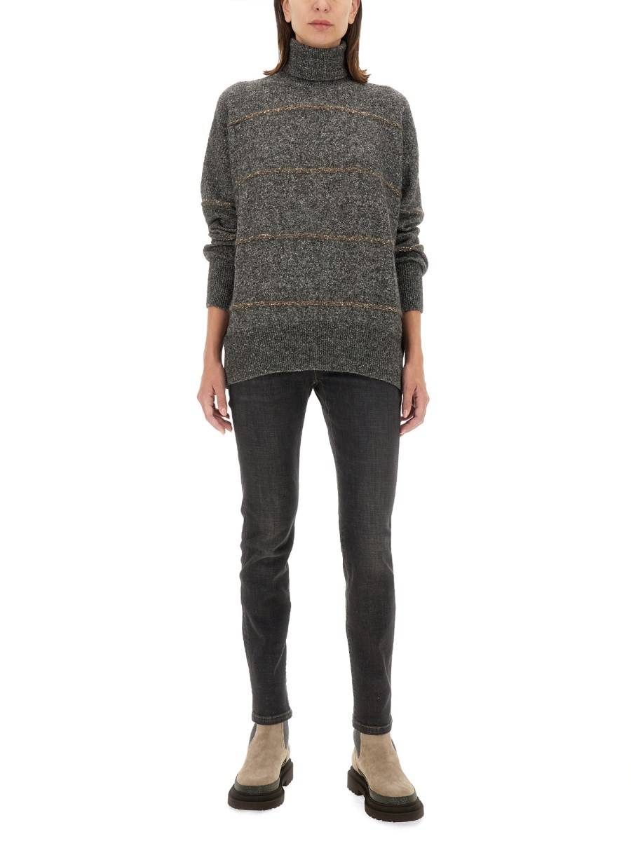 BRUNELLO CUCINELLI MAGLIA CON COLLO ALTO IN ALPACA