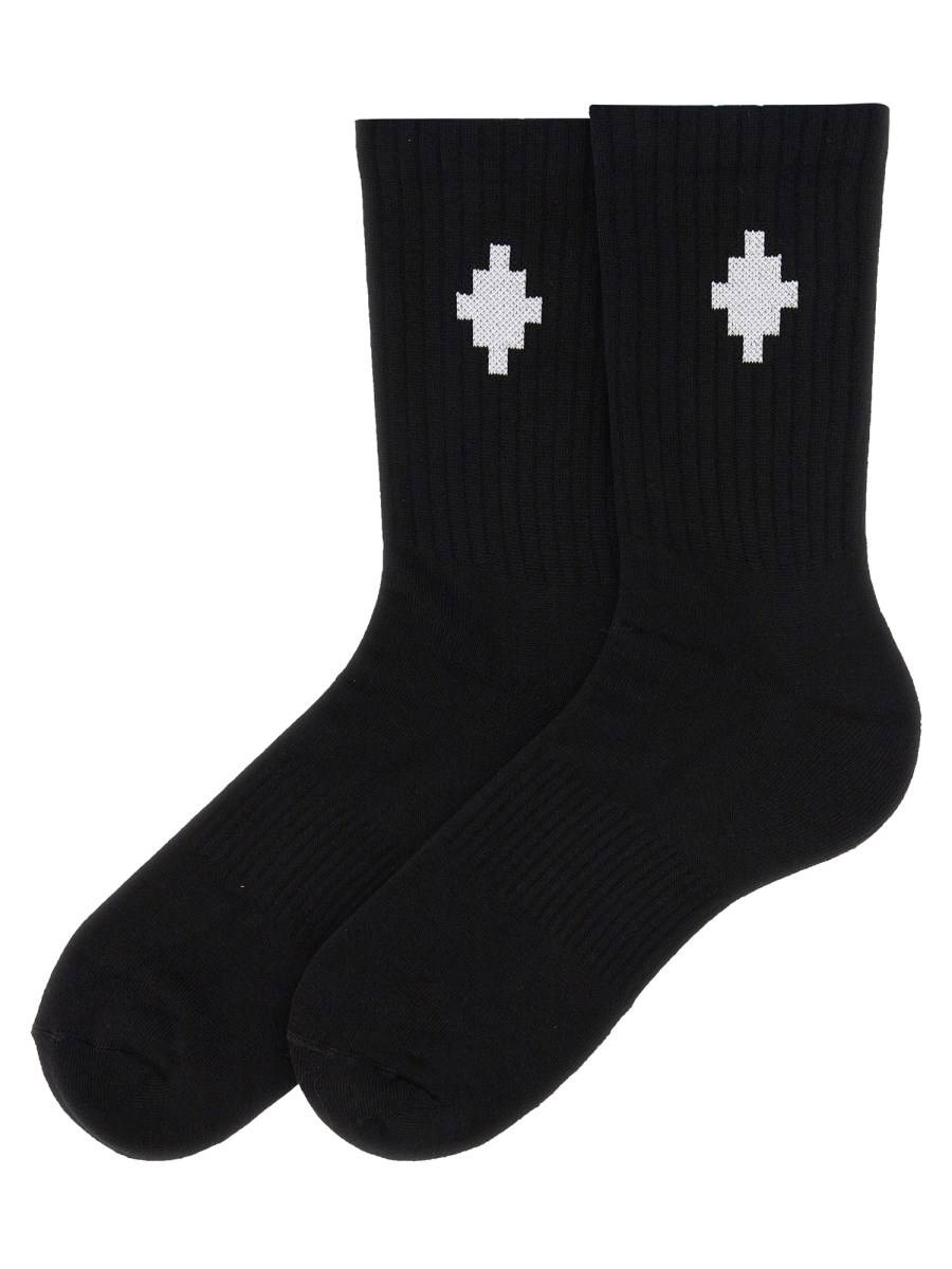 MARCELO BURLON COUNTY OF MILAN CALZINI CORTI IN MISTO COTONE CON RICAMO CROSS