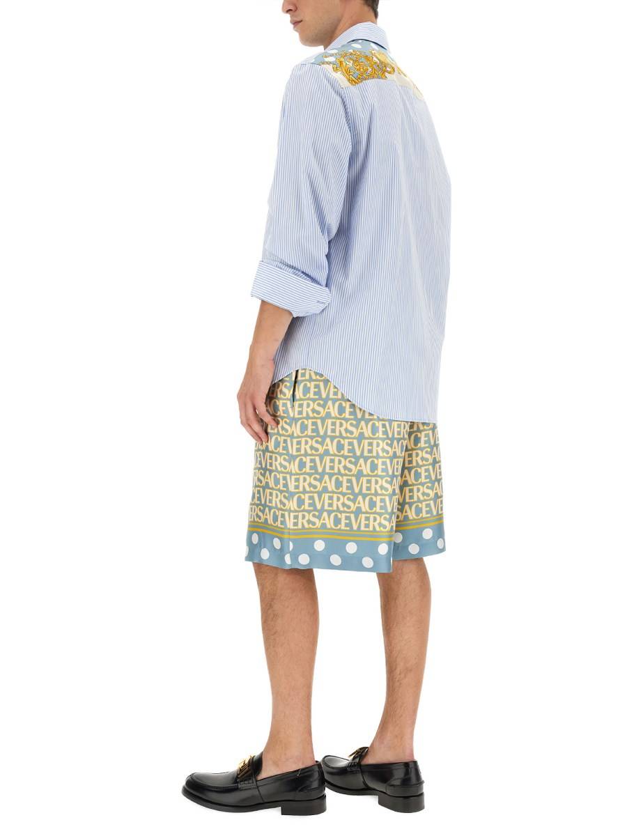 VERSACE CAMICIA A RIGHE SEASHELL BAROQUE IN POPELINE DI COTONE