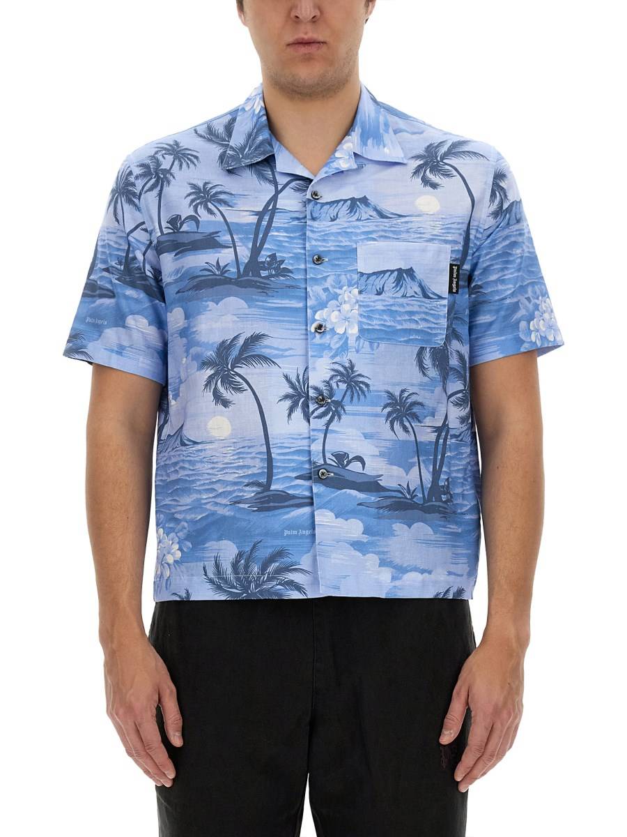 PALM ANGELS CAMICIA BOWLING CON STAMPA TROPICAL SUNSET