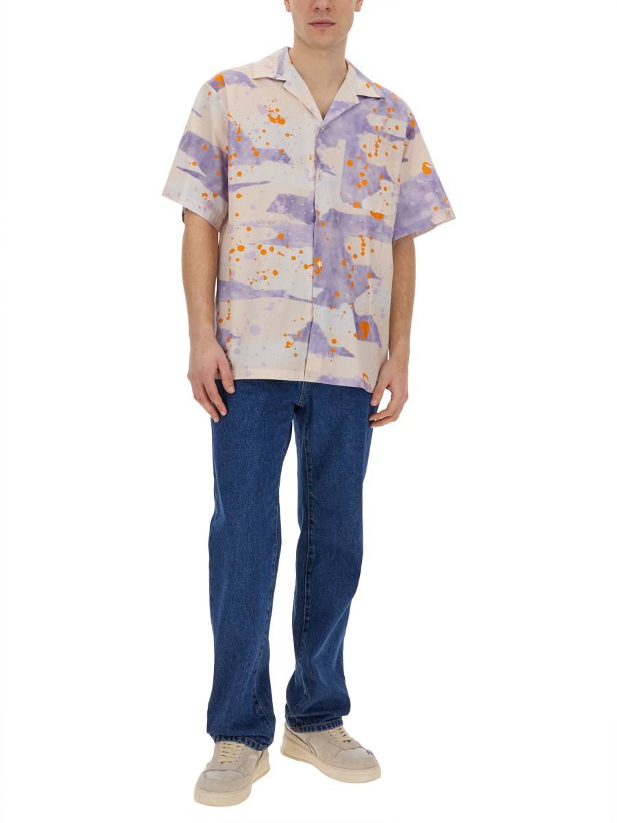 MSGM CAMICIA BOWLING IN POPELINE CON STAMPA "DRIPPING CAMO"