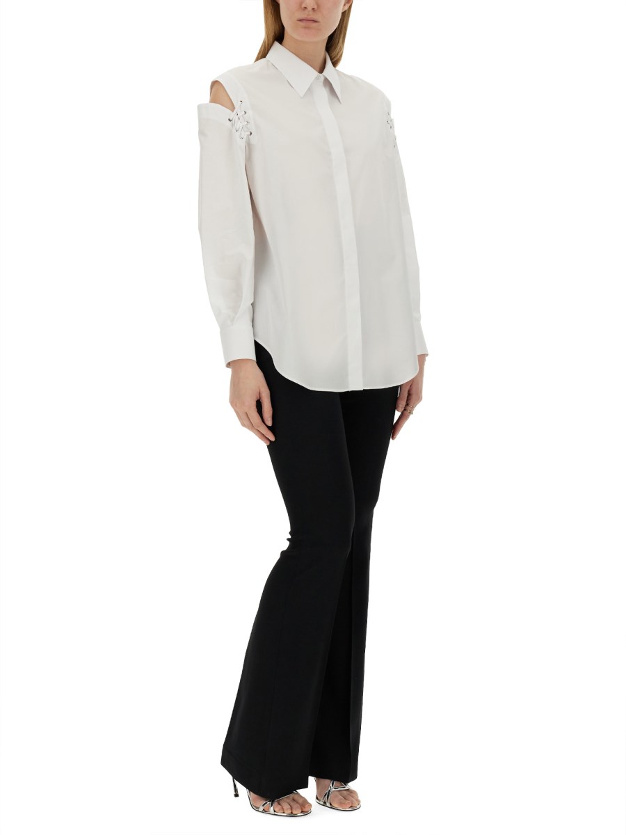 ALEXANDER McQUEEN CAMICIA COCOON CON DETTAGLI CUT-OUT E LACCI IN POPELINE DI COTONE
