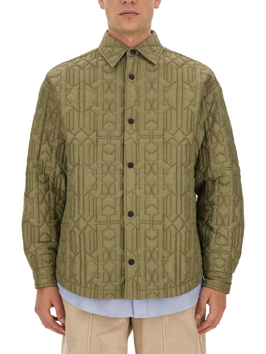 PALM ANGELS CAMICIA CON LOGO MONOGRAM IN NYLON TRAPUNTATO