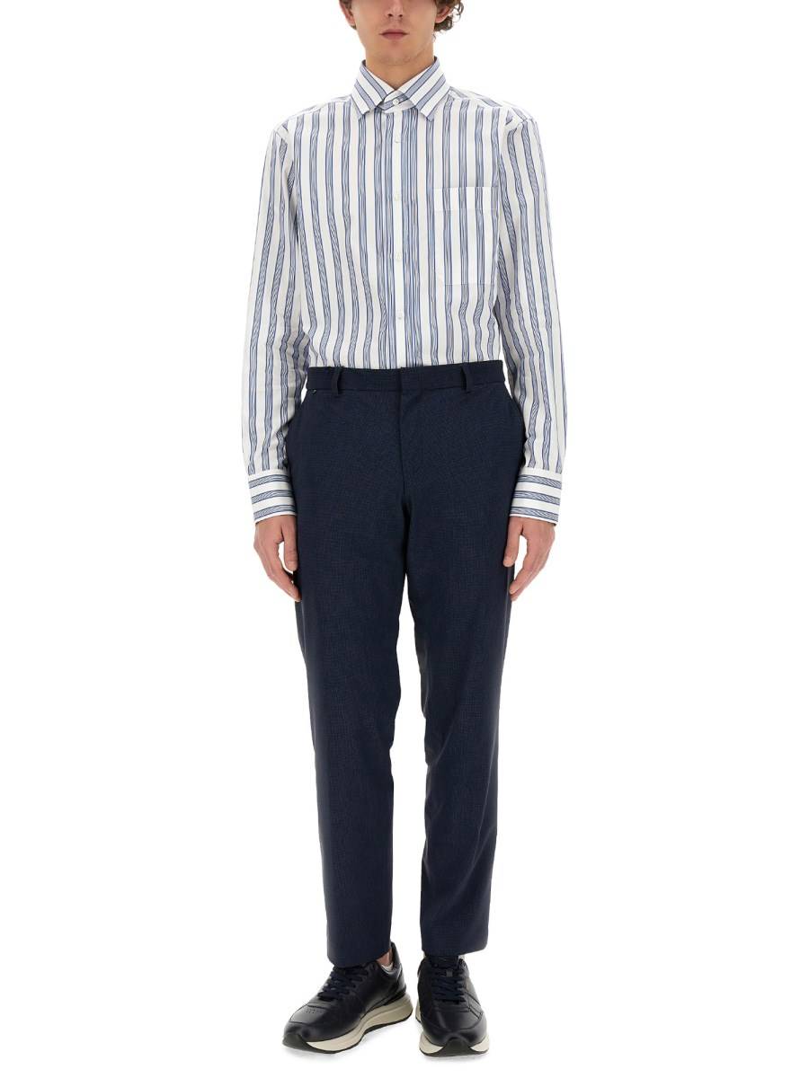 BOSS CAMEL CAMICIA CON MOTIVO RIGA IN POPELINE DI COTONE