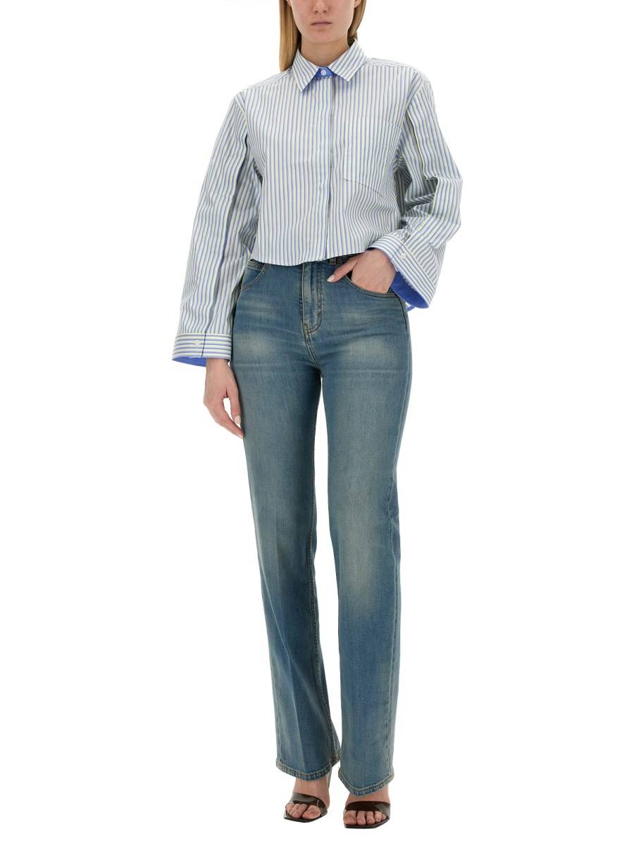 VICTORIA BECKHAM CAMICIA CROPPED FIT CON MOTIVO RIGA IN POPELINE DI COTONE