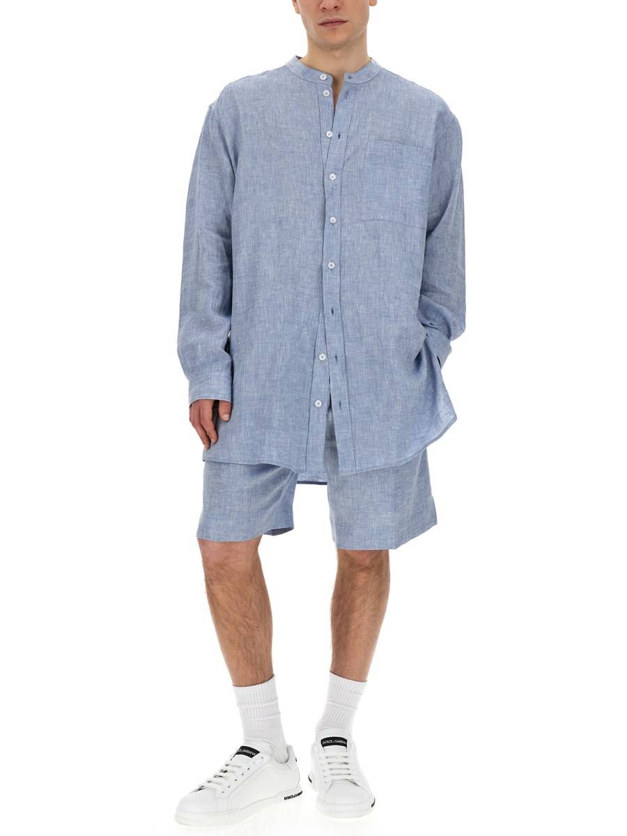DOLCE & GABBANA CAMICIA IN LINO CON COLLO ALLA COREANA