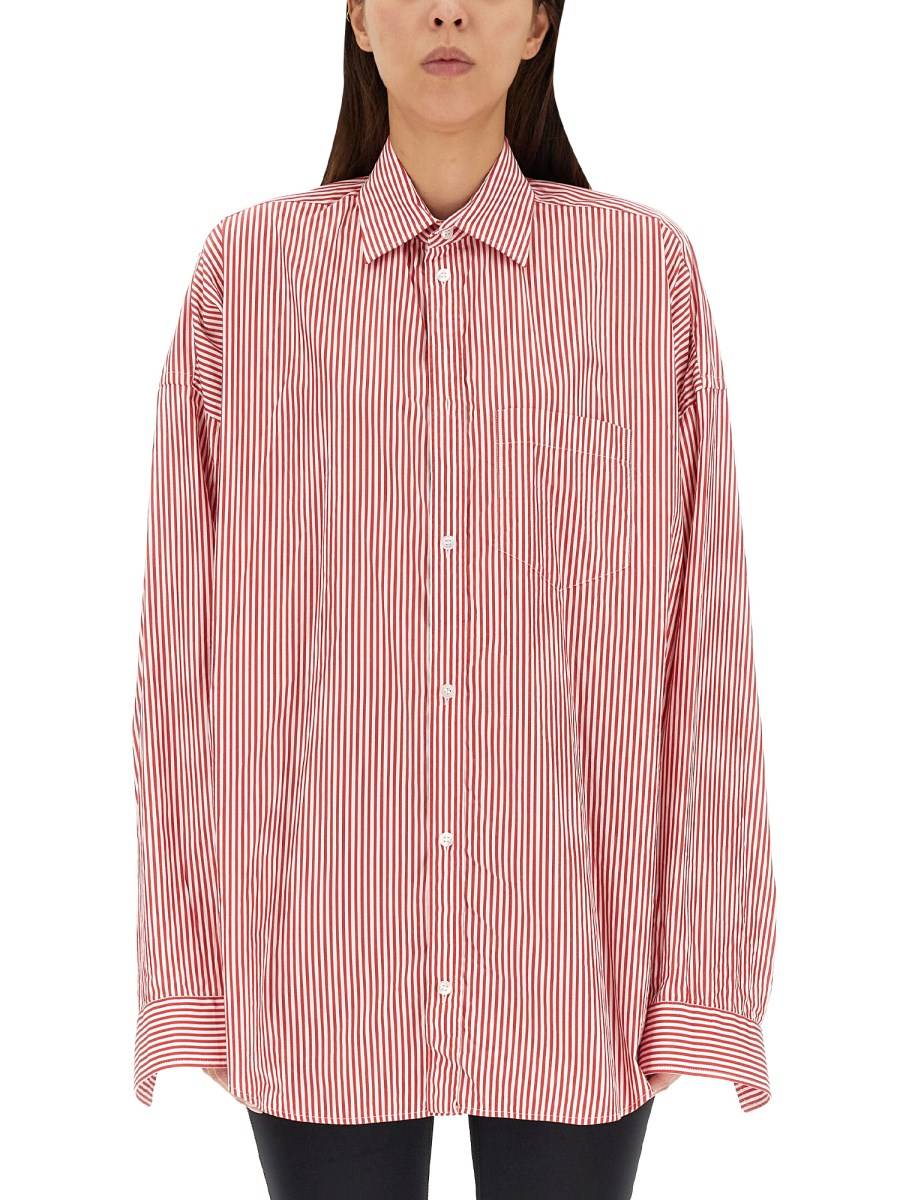 BALENCIAGA CAMICIA IN POPELINE DI COTONE CON MOTIVO RIGA E LOGO