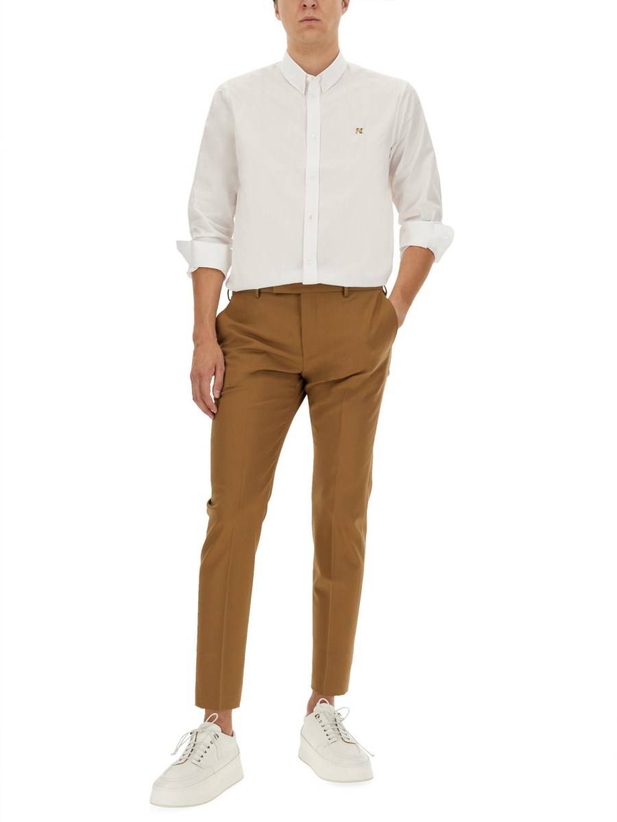 MAISON KITSUNÉ CAMICIA IN POPELINE DI COTONE CON PATCH FOX