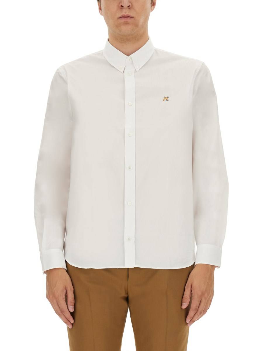 MAISON KITSUNÉ CAMICIA IN POPELINE DI COTONE CON PATCH FOX