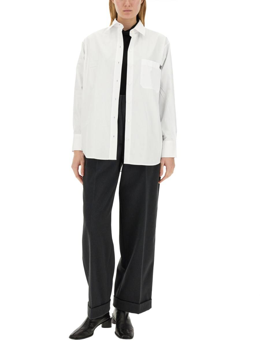 MAISON KITSUNÉ CAMICIA IN POPELINE DI COTONE CON RICAMO LOGO