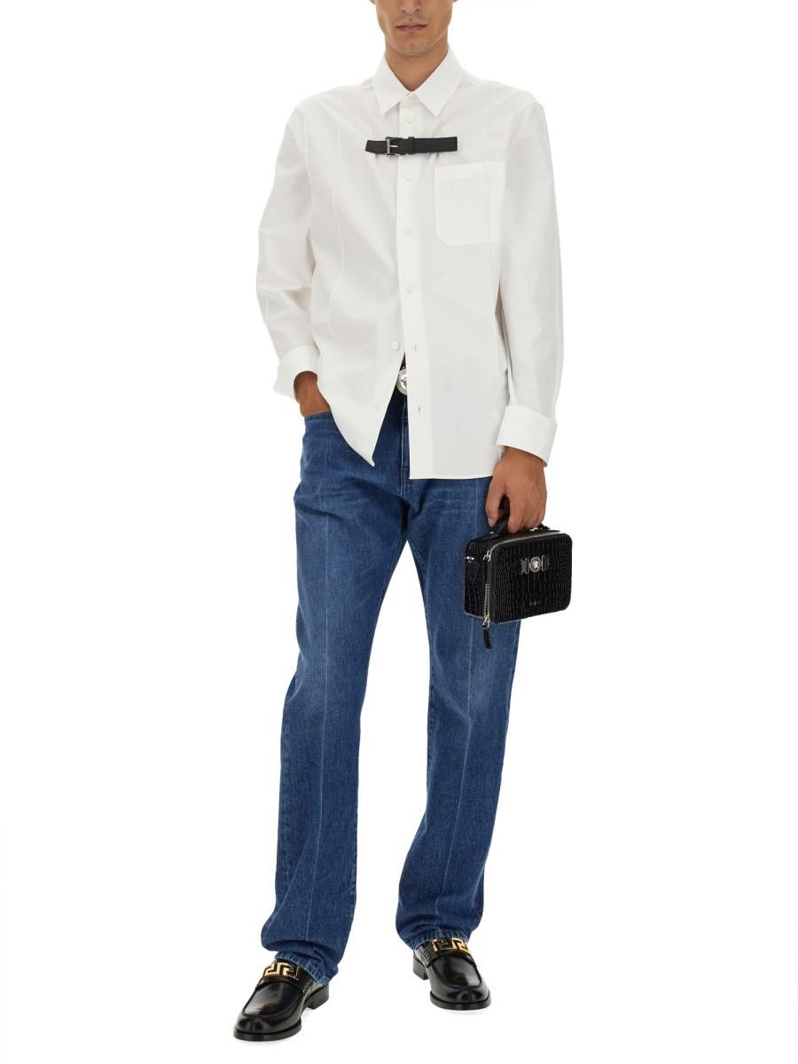 VERSACE CAMICIA IN POPELINE DI COTONE FORMALE CON FIBBIA