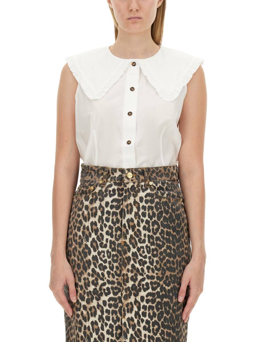 GANNI CAMICIA IN POPELINE DI COTONE ORGANICO CON ROUCHES