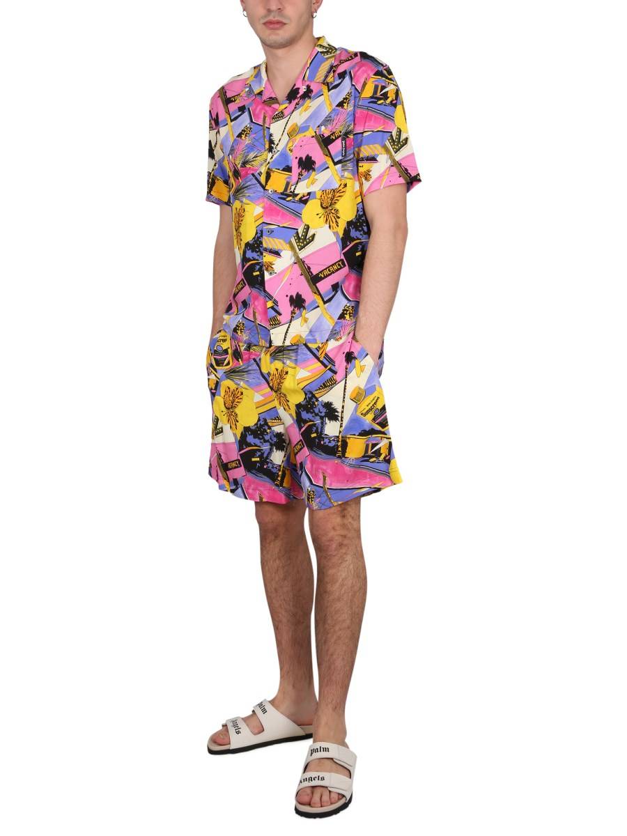 PALM ANGELS CAMICIA IN STILE BOWLING CON STAMPA MIAMI MIX IN VISCOSA