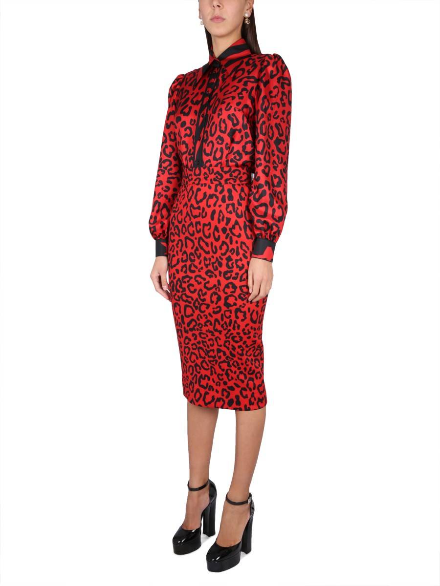 DOLCE & GABBANA CAMICIA IN TWILL DI SETA CON STAMPA LEOPARDO E ZEBRA