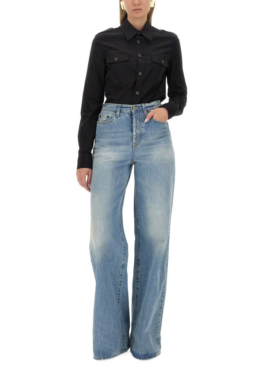 SAINT LAURENT CAMICIA MILITARE IN POPELINE DI COTONE
