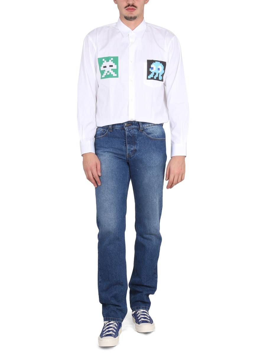 COMME DES GARCONS SHIRT CAMICIA REGULAR FIT IN POPELINE DI COTONE CON LOGO