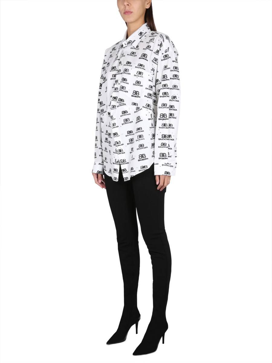 BALENCIAGA CAMICIA SWING HAND DRAWN BB ICON IN POPELINE DI COTONE