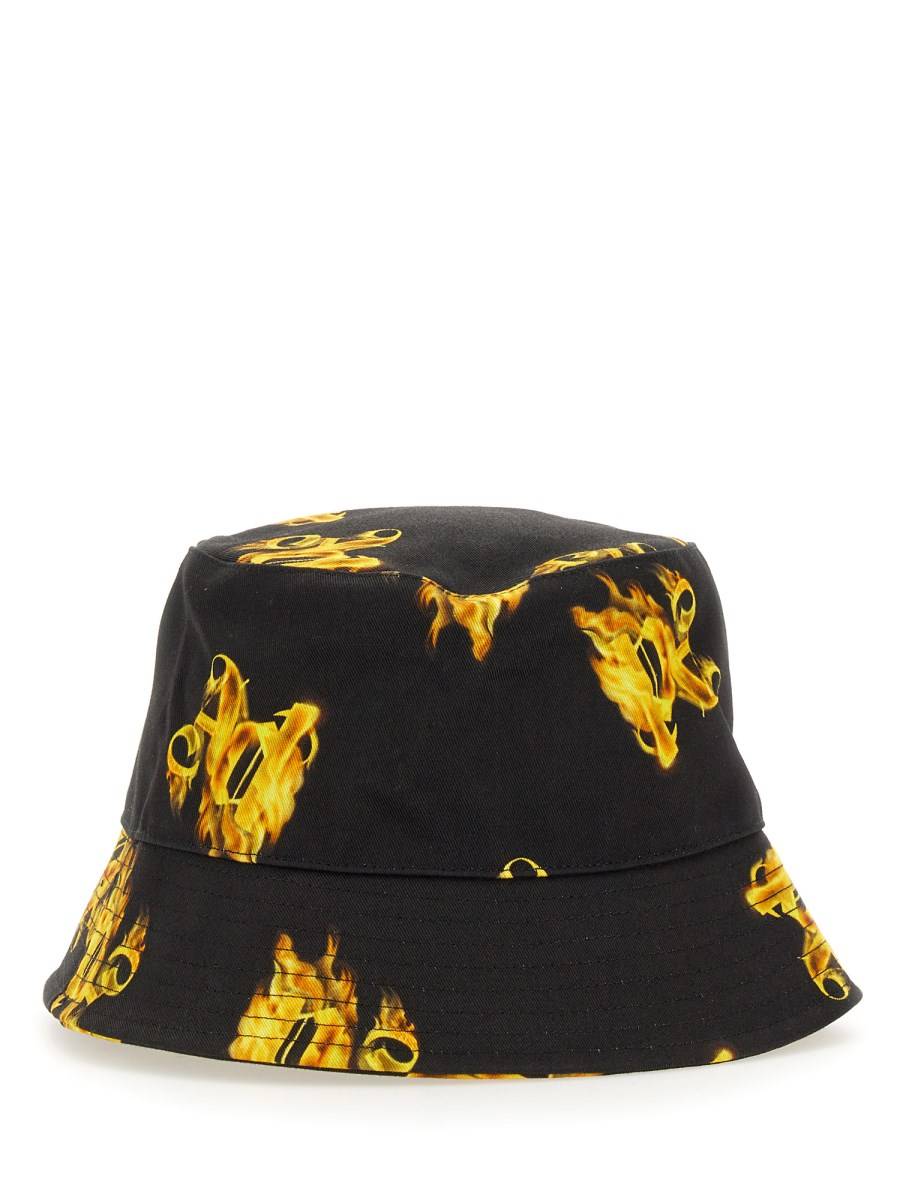 PALM ANGELS CAPPELLO BUCKET CON STAMPA "ALL BURNING MONOGRAM" IN COTONE