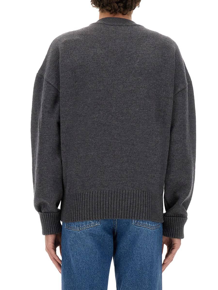AMI PARIS CARDIGAN CON SCOLLO A V E RICAMO LOGO IN LANA