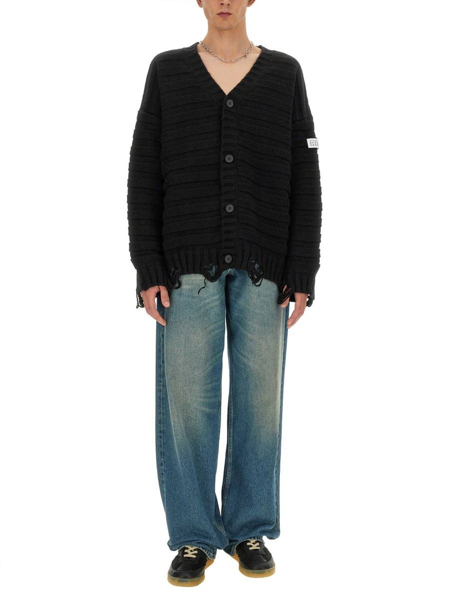 MM6 MAISON MARGIELA CARDIGAN CON SCOLLO A V IN MISTO LANA