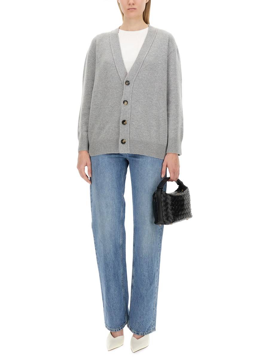 BOTTEGA VENETA CARDIGAN IN CASHMERE CON APPLICAZIONI IN PELLE INTRECCIATO