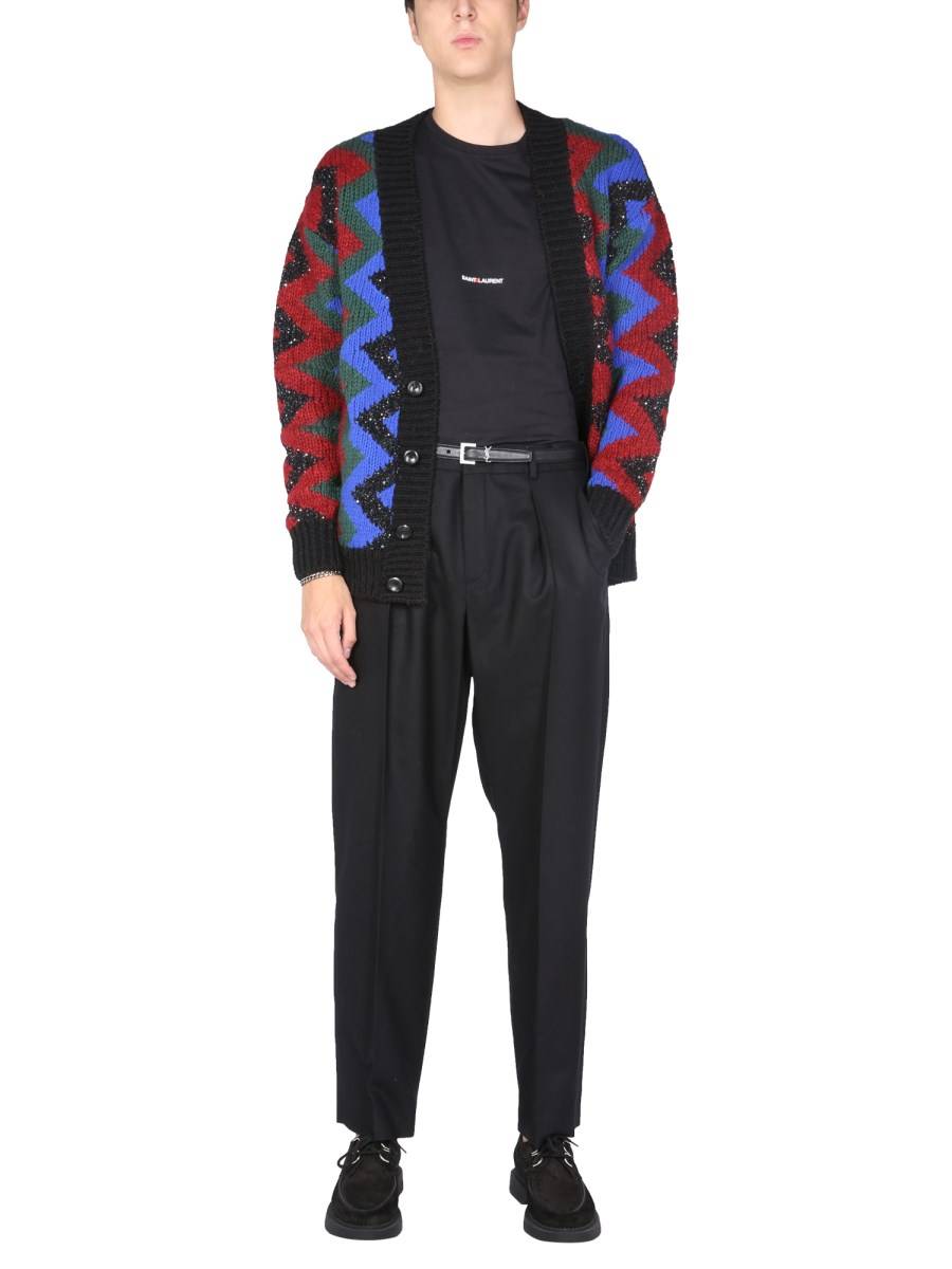SAINT LAURENT CARDIGAN IN JACQUARD DI MISTO MOHAIR CON PAILLETTES
