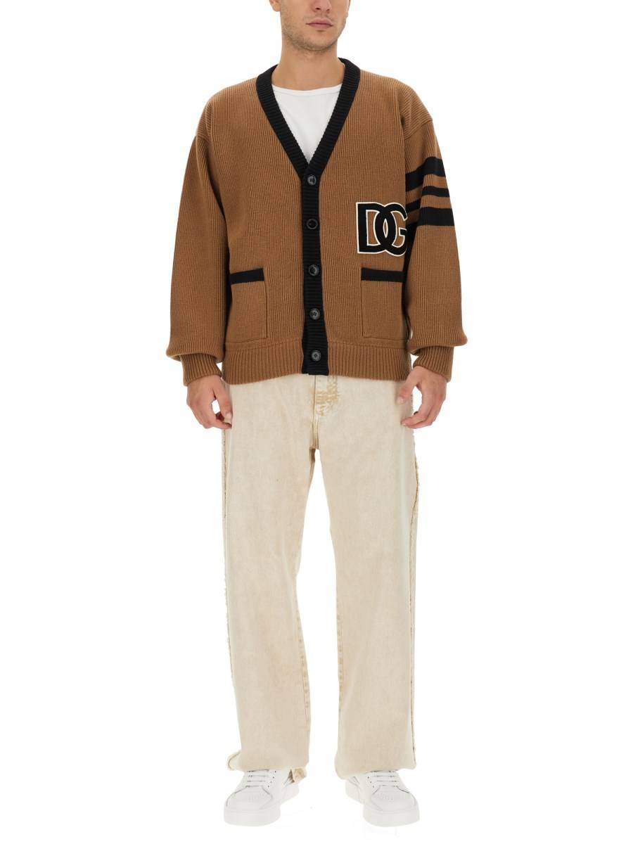 DOLCE & GABBANA CARDIGAN IN LANA COSTA INGLESE CON LOGO