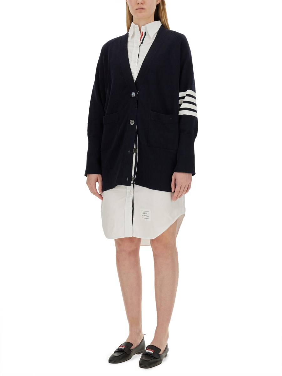 THOM BROWNE CARDIGAN IN MAGLIA DI COTONE CON INTARSIO 4BAR