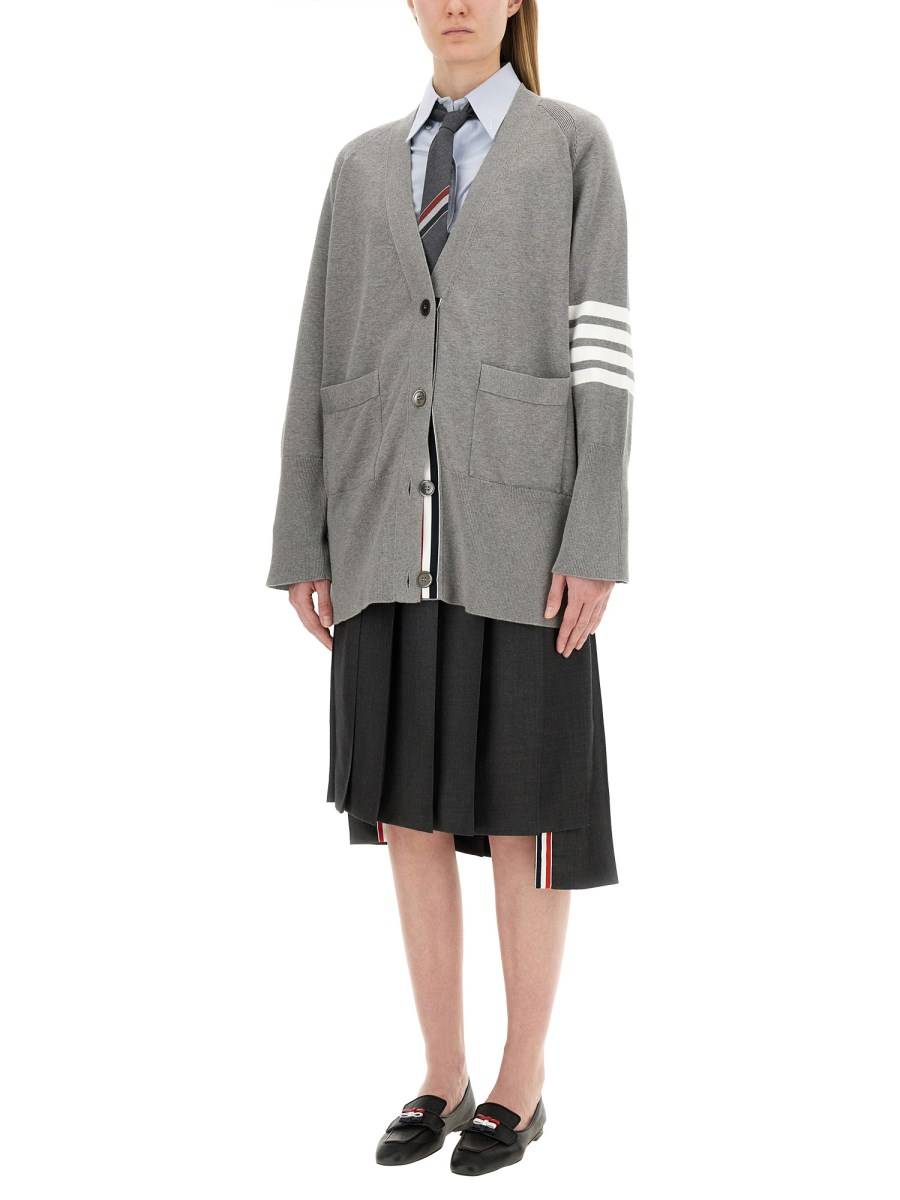 THOM BROWNE CARDIGAN IN MAGLIA DI COTONE CON INTARSIO 4BAR