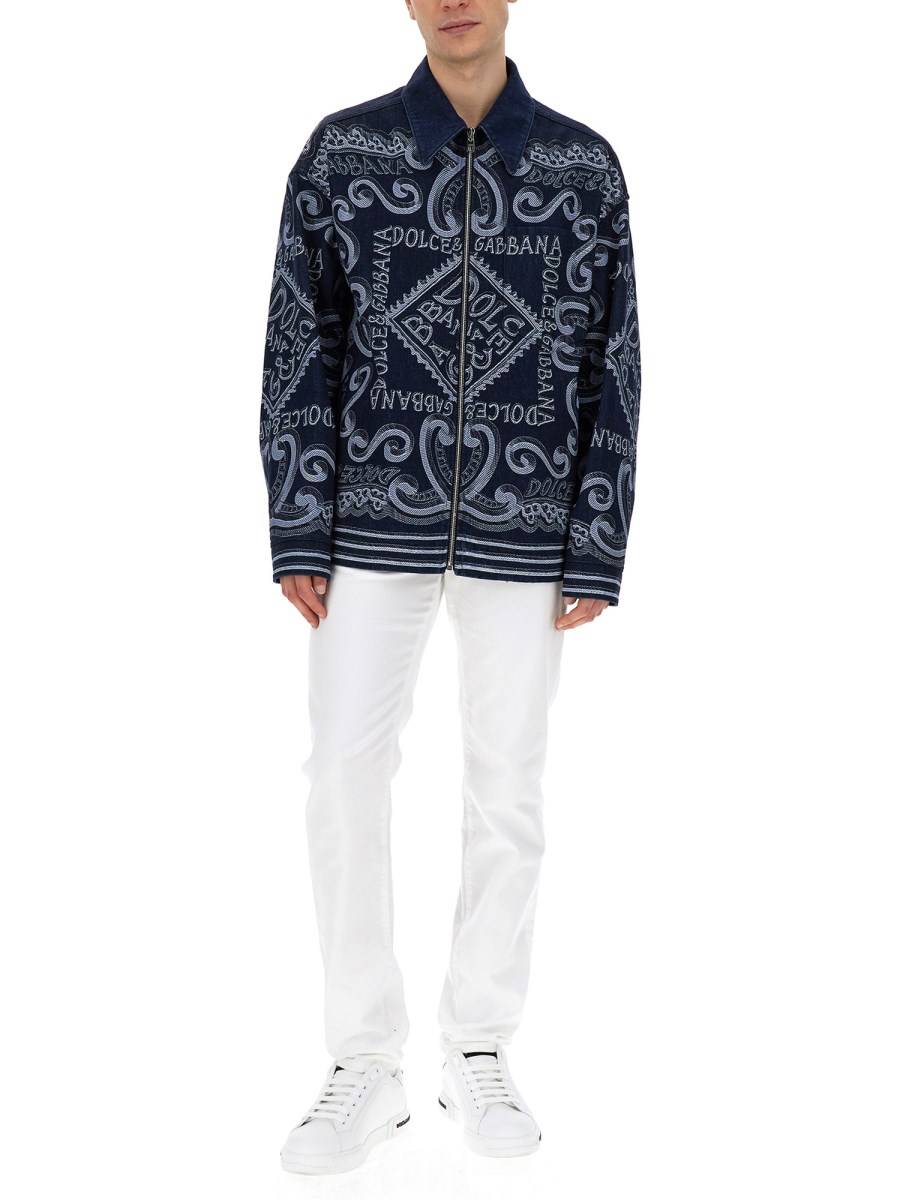 DOLCE & GABBANA CARDIGAN IN MAGLIA DI COTONE CON STAMPA MARINA