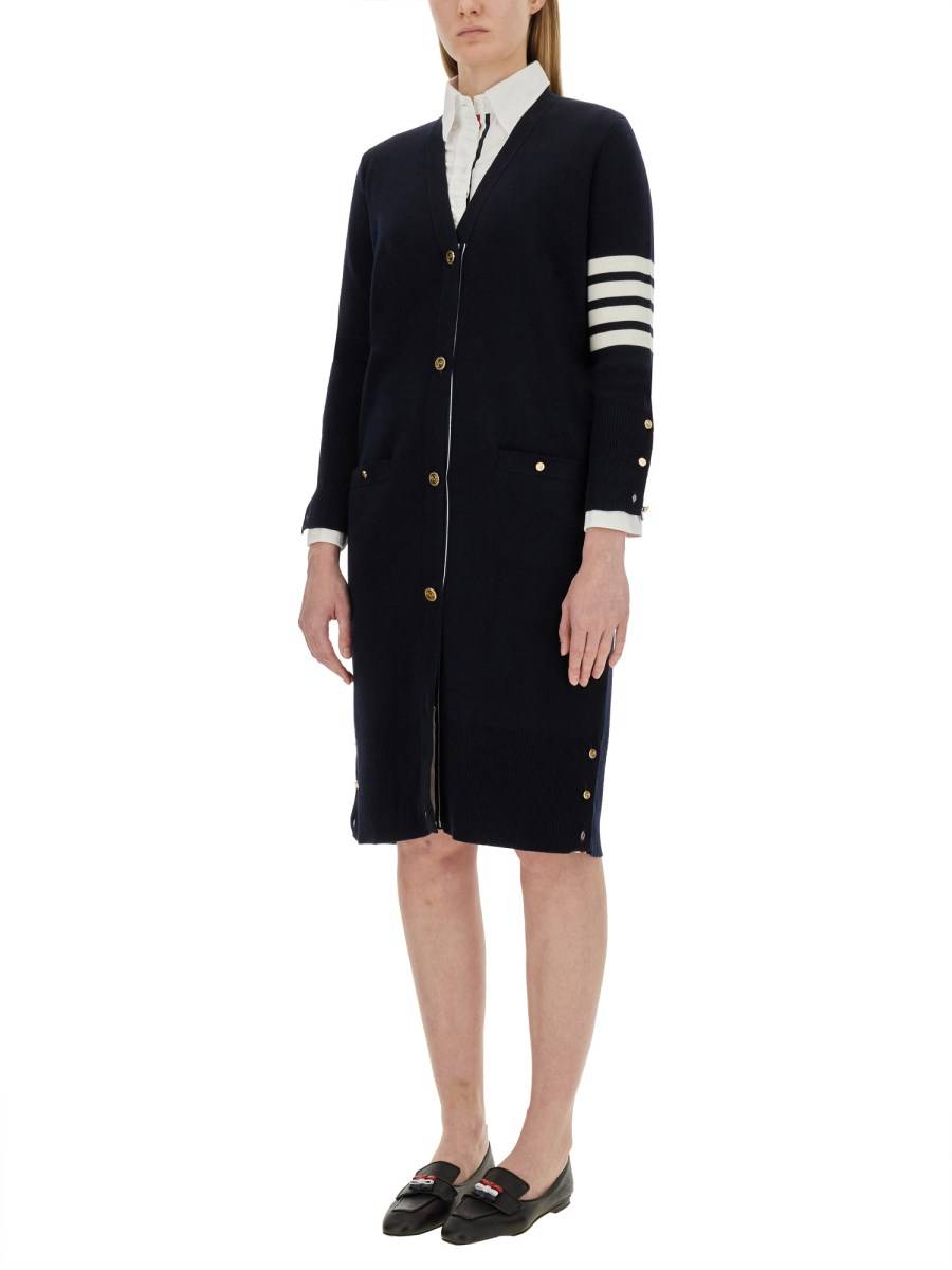 THOM BROWNE CARDIGAN LUNGO 4BAR CON SCOLLO A V IN LANA