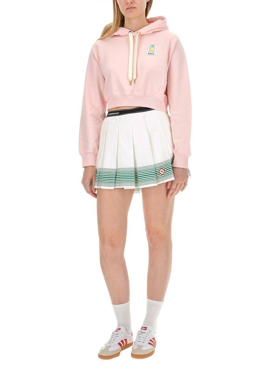 CASABLANCA FELPA CROPPED IN COTONE CON LOGO