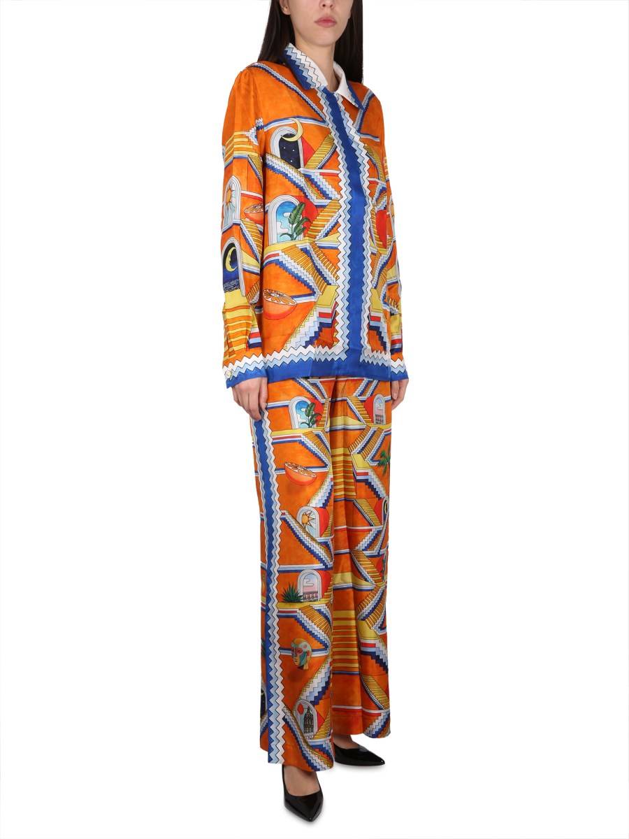 CASABLANCA PANTALONE CON STAMPA ESCALIER IN SETA