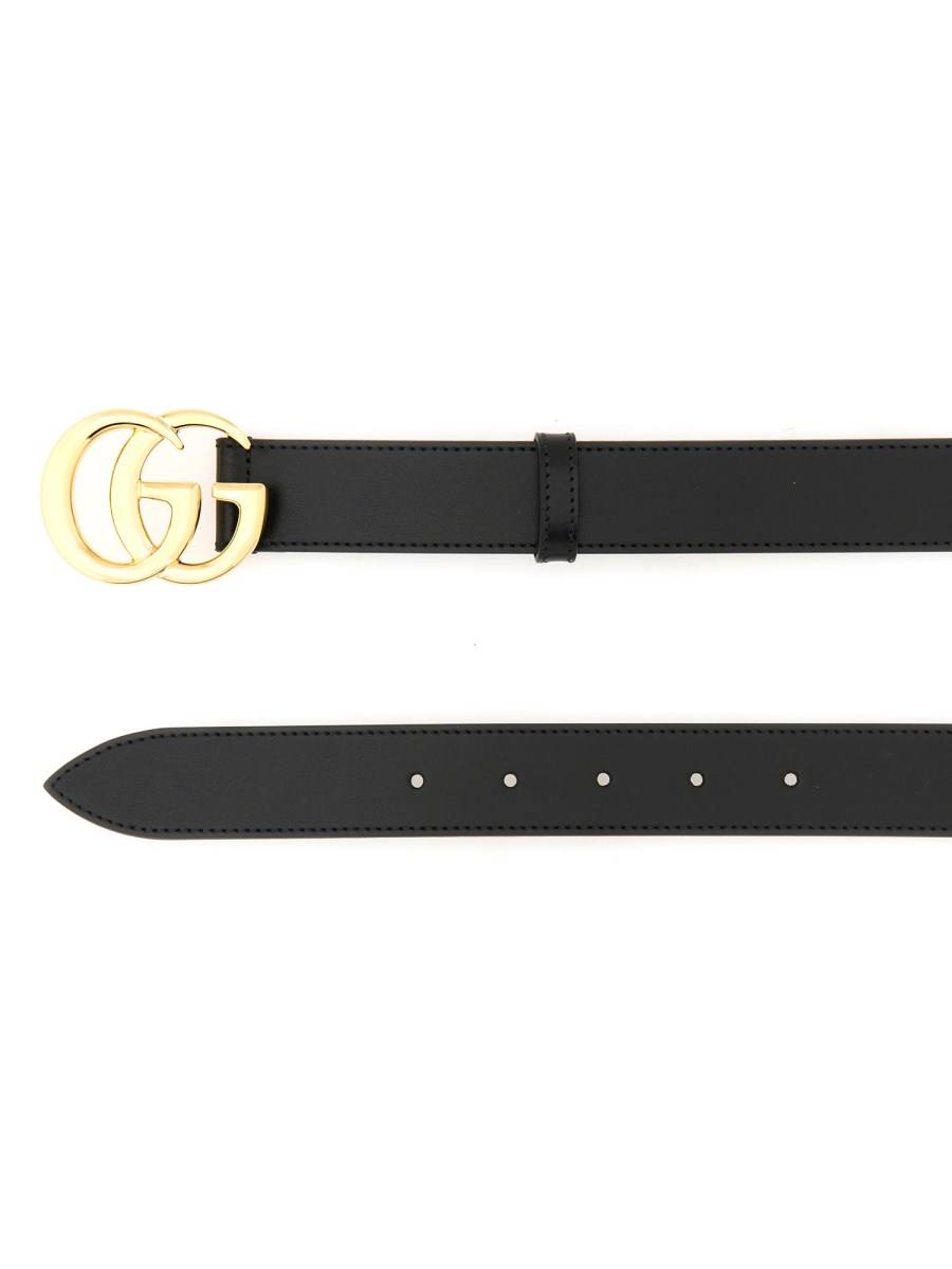 GUCCI CINTURA IN PELLE GG MARMONT CON FIBBIA LUCIDA