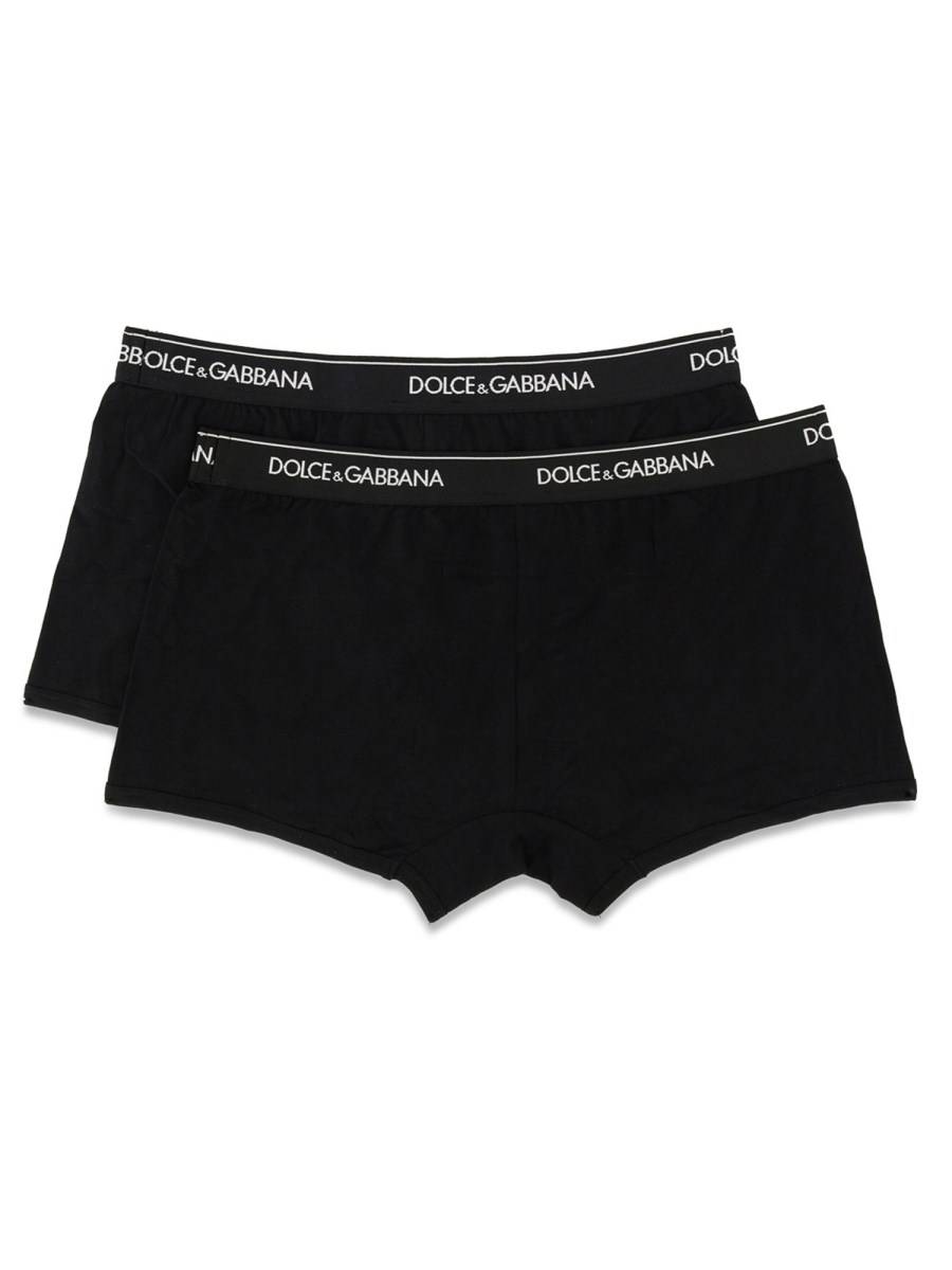 DOLCE & GABBANA CONFEZIONE DA DUE BOXER IN COTONE CON ELASTICO LOGATO
