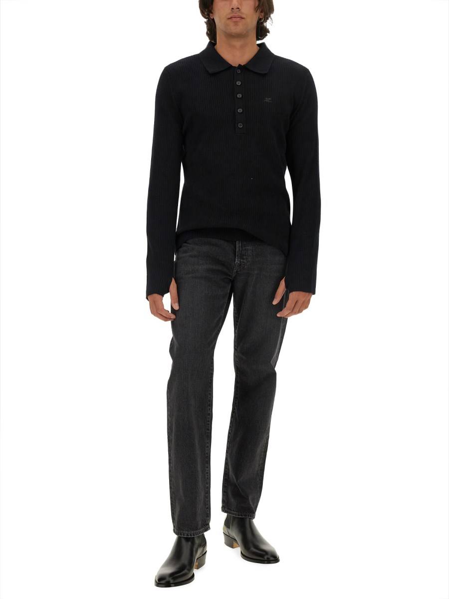 COURREGES POLO IN MISTO DI LANA CON LOGO