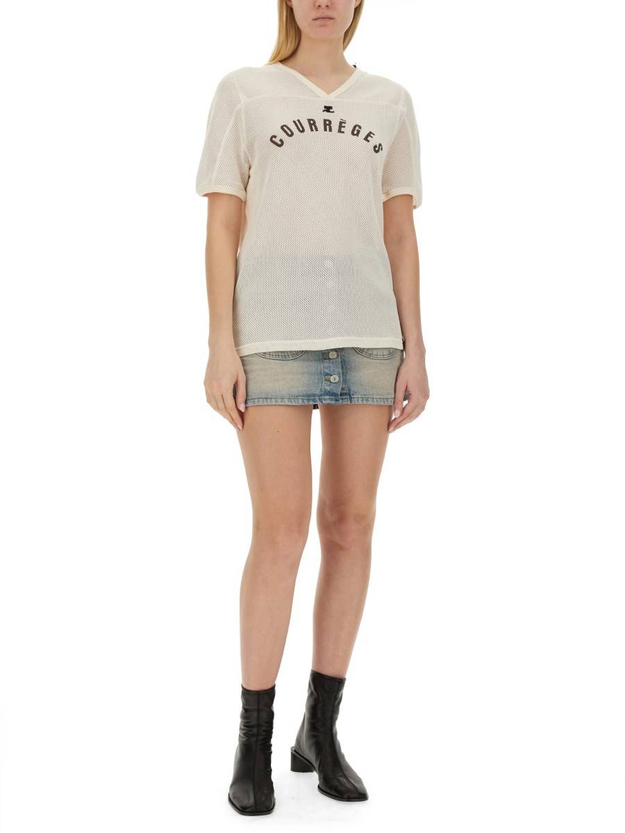 COURREGES T-SHIRT CON SCOLLO A V E LOGO