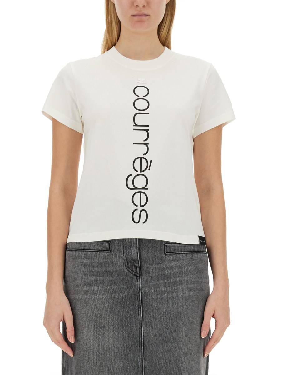 COURREGES T-SHIRT IN JERSEY DI COTONE CON LOGO